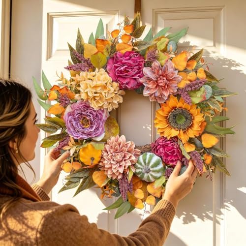 24 inch artificial fall wreaths for front door shown in use