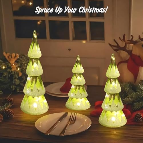 lewondr led glass christmas tree tabletop, snow cover, close-up detail