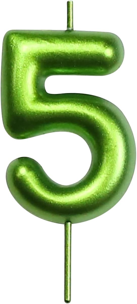 DERVENTA Green Number 5 Candle 2.36 Inch Party Cake Decoration | Made of premium wax smoke-free & anti-deformation ideal cake topper for birthdays anniversaries & brunch desserts