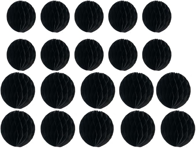 20pcs Honeycomb Flower Balls Party Honeycomb Balls Decoration Paper Flower Balls Tissue Paper Flower Ball Pom Poms Ball for Birthday Wedding Home Decor (3inch+6inch, Black)