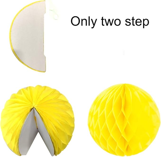 Hanging Paper Fan Set, Tissue Paper Pom Poms Flower Fan and Honeycomb Balls for Birthday Baby Shower Wedding Festival Decorations - Yellow