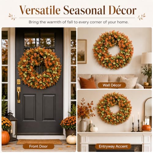 24 inch artificial fall boxwood wreaths for front, side view
