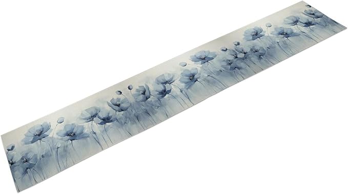 Abstract Floral Table Runner, Blue Poppy Flower Modern Art Print Kitchen Dinning Table Runner for Indoor Outdoor Home Wedding Party Holiday, 13x36 Inch