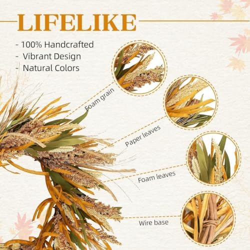 22in fall harvest grain wheat farmhouse wreaths for, close-up detail
