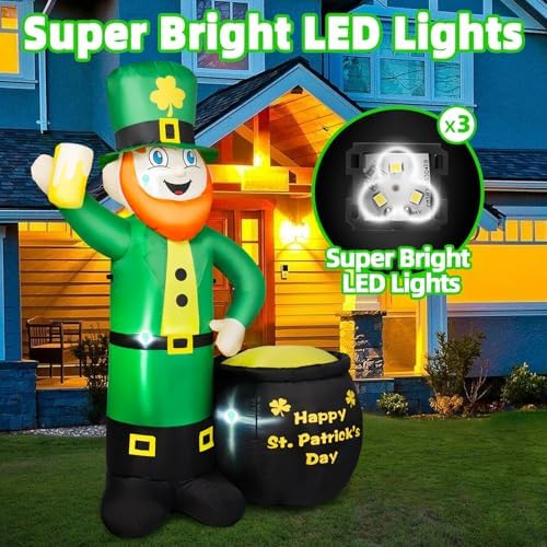 6ft st patricks day inflatables outdoor decorations, leprechaun, close-up detail