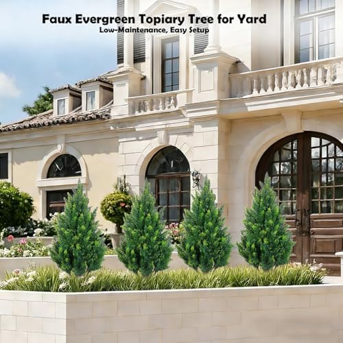 28 inch artificial cedar tree with pot, compact, side view