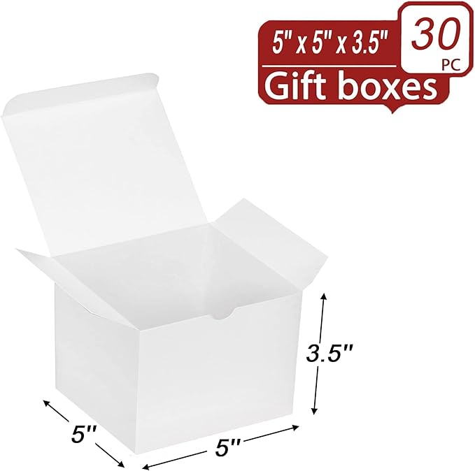 Xxcxpark 30 PCS White Gift Boxes 5x5x3.5 Inches, Decorative Party Favor Kraft Paper Gift Packaging Box with Lid for DIY Crafting, Cube, Cupcake, Kraft Present Boxes for Birthday, Wedding