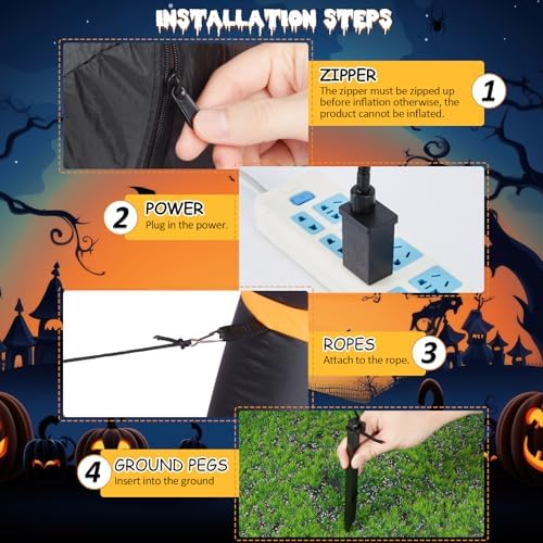 camuland 5ft halloween decorations outdoor, with built-in led showing dimensions