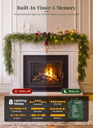 6ft artificial norfolk pine christmas garland, pre-lit 50 showing dimensions
