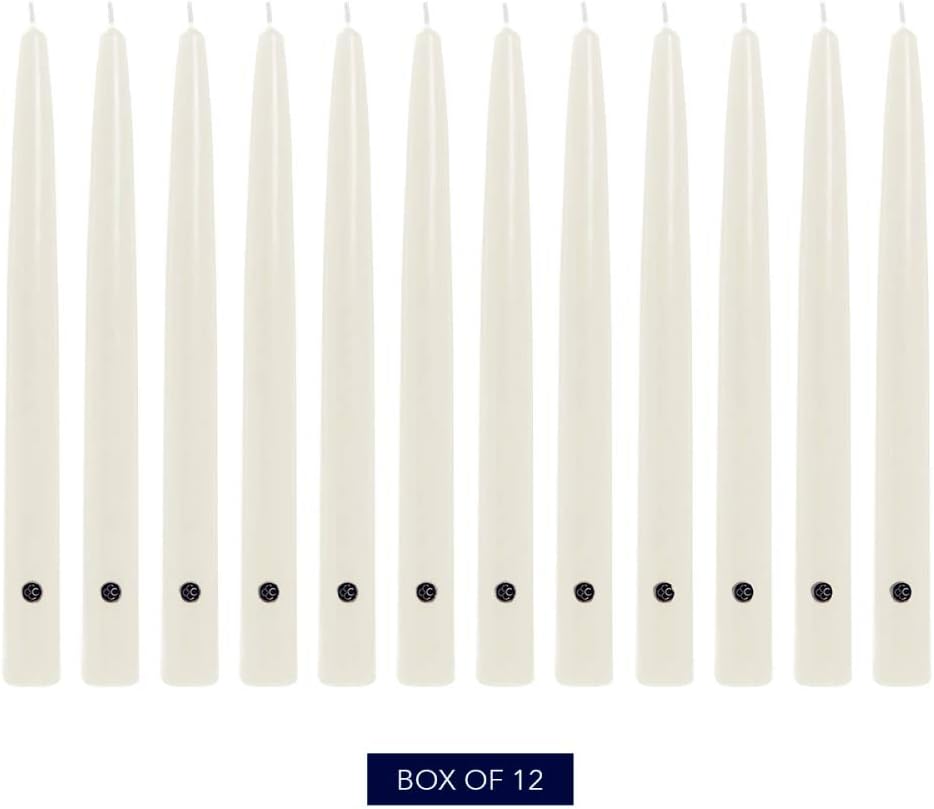 Colonial Candle Unscented Taper Candle, Handipt Collection, White, 12 In, Pack of 12 - Up to 10 Hours Burn