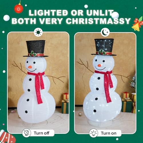 vingli 4ft lighted christmas snowman outdoor decorations, prelit shown in use