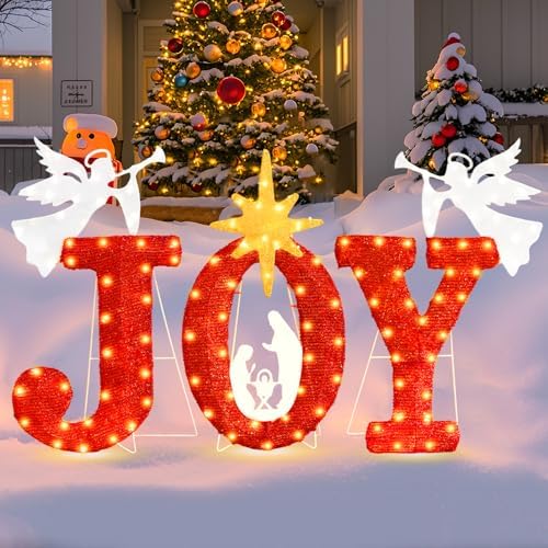 lighted joy christmas yard outdoor decoration 22.5in large showing dimensions