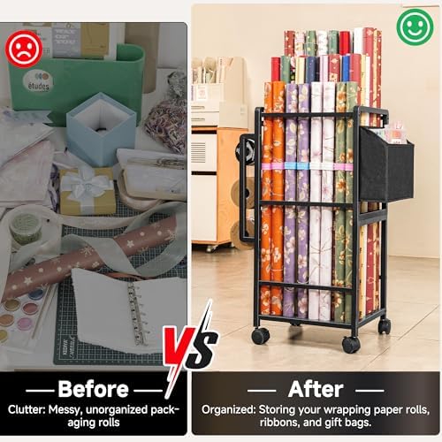 aquzee wrapping paper storage, rolling gift wrap storage showing dimensions