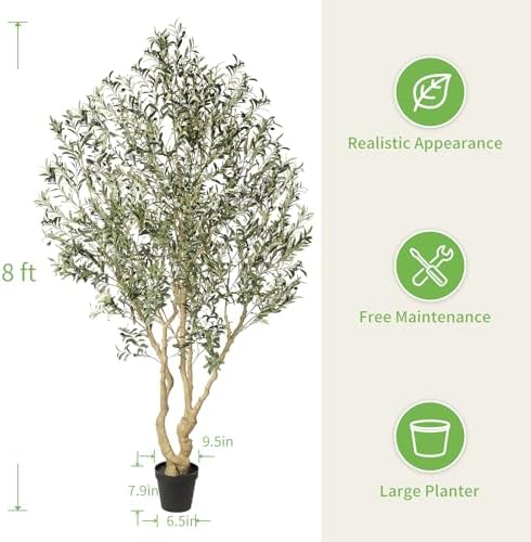 realead large artificial olive tree 8ft with thick, close-up detail