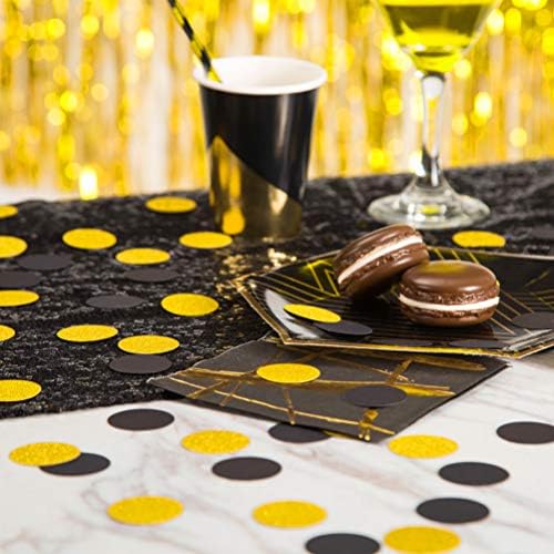 MOWO Gold Glitter and Black Confetti Circle Table Decoration, 1.2", 200pc | birthday graduation wedding retirement baby shower new year valentines day party decoration