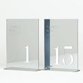 JINMURY Sliver Wedding Table Numbers 1-15 with Stands, 5"x7" Sliver Mirror Acrylic Table Numbers for Wedding Reception (Sliver Mirror White Font, Number 1-15, 5"x7")
