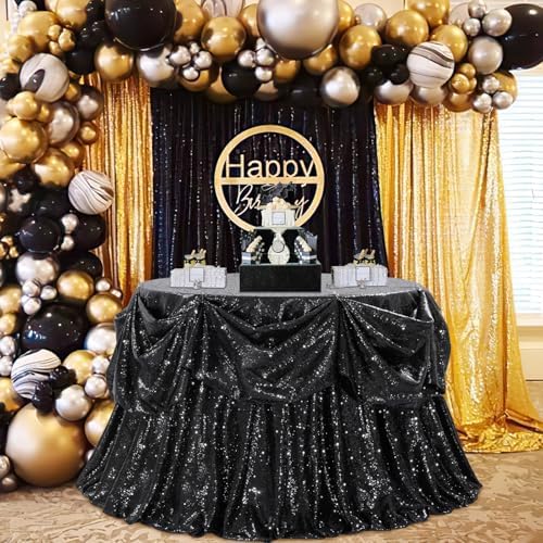 B-COOL Round Tablecloth 120 Inch Black Sequin Table Cloth Glitter Table Cover...