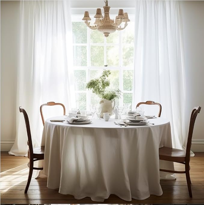 EVERLY 100% Pure Linen Round Tablecloths 90Inch Round Machine Washable Tablecloth for Thanksgiving,Decorative Halloween,Buffet Parties,Picnic,Events,Weddings and Restaurants-White