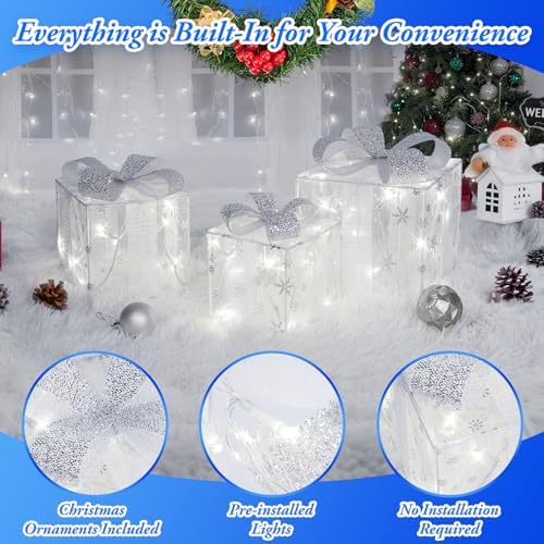 towponics set of 3 christmas lighted gift boxes, close-up detail