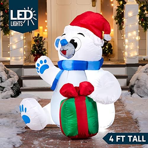 joiedomi 4 ft christmas inflatable polar bear with shown in use