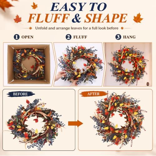24" fall wreaths for front door, fall wreaths on a desk or shelf