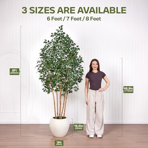 verinatural 8ft artificial ficus tree with white plante&real on a desk or shelf