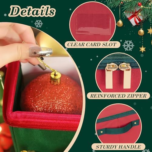 Christmas Ornament Storage Box with Adjustable Dividers Zippered Top Stores up to 128 Holiday Ornaments (3 Inch) Xmas Ball Decorations Organizer Storage Container Bin