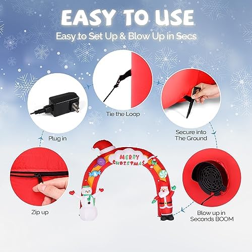vingli 9ft tall christmas santa archway inflatable, blow, front angle view