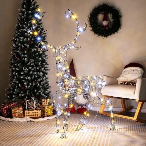 goplus 4.6 ft pre-lit christmas 3d reindeer, 170, front angle view