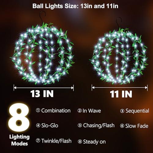 joomer solar ball lights outdoor, 2-pack 13in &, close-up detail