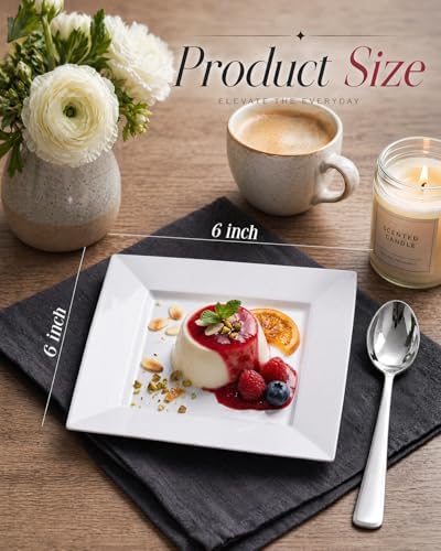 bucla 100pcs white square plastic plates-6inch disposable cake, close-up detail