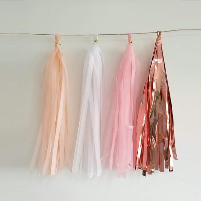 ZOOYOO Pink Shiny Tassel Garland Tissue Paper Tassel Banner,Table Decor,DIY Kits for Tassels Party Decoration,Pack of 20(Rose Gold, Peach, Light Pink, White)