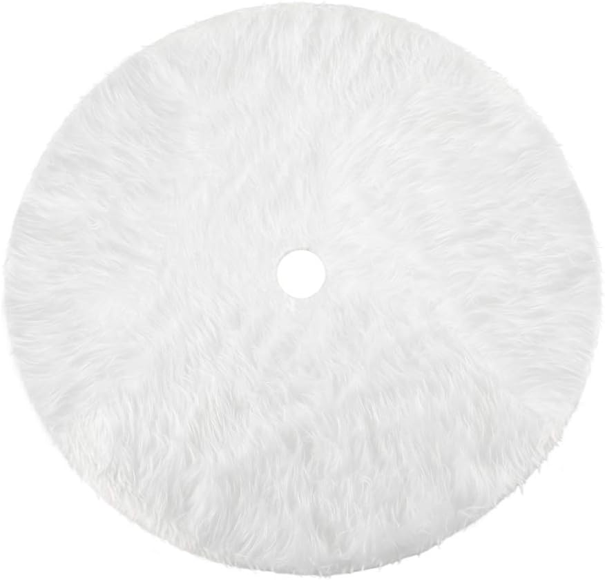 Konsait Plush Christmas Tree Skirt - Round Snow White Xmas Tree Mat Base Cover for Holiday Home Decorations,31Inch/78CM