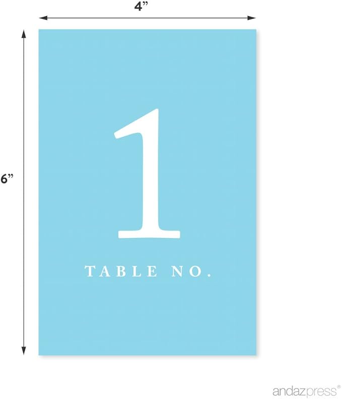 Andaz Press Baby Blue Wedding Table Numbers 1-20, 4x6-Inches Table Number Cards For Wedding Reception Table Number For Seating Chart For Wedding Reception, Restaurant, Classroom, Boda