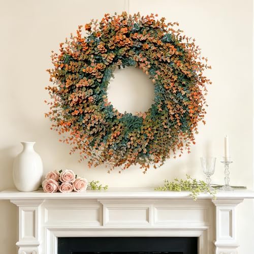 fall wreath for front door 26 inch boxwood, side view