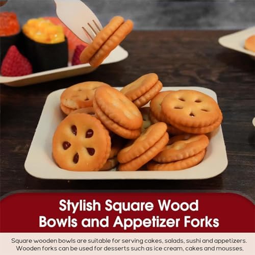 conli 300 pcs square disposable wood bowls bamboo, close-up detail
