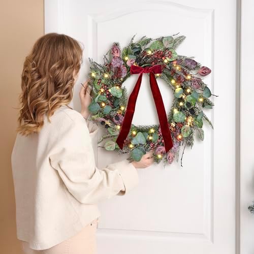24 inch pre-lit artificial christmas wreath for front shown in use
