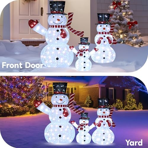 joiedomi 3 pcs 3d christmas collapsible snowman yard, side view