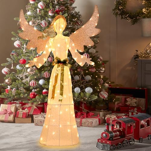 bshine lighted christmas classic angel decor, led holiday on a desk or shelf