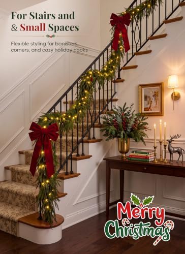 6ft artificial norfolk pine christmas garland, pre-lit 50 shown in use