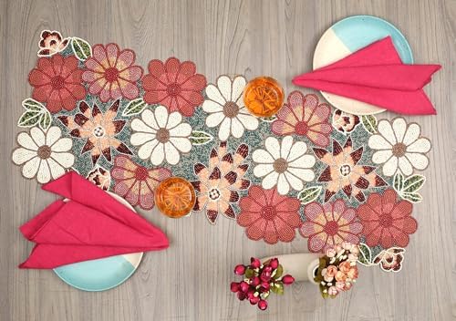 lightnpro beaded table runner - elegant handmade floral on a desk or shelf