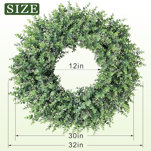 32'' artificial eucalyptus wreath with seeds for front showing dimensions