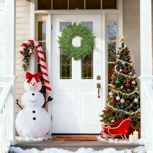 22 inch real touch cedar wreath, artificial greenery, front angle view