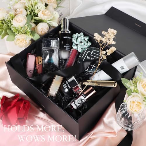 lfbox black gift box with ribbon magnetic lids showing dimensions