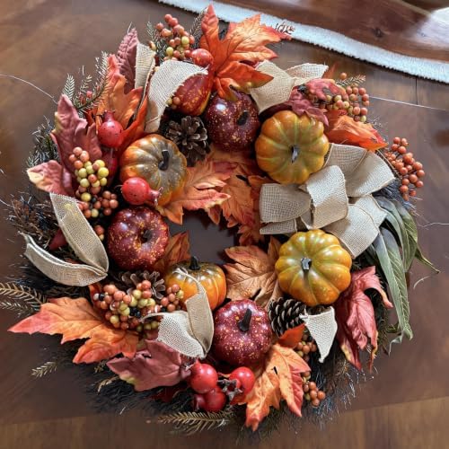 24 inch fall wreath for front door, autumn shown in use