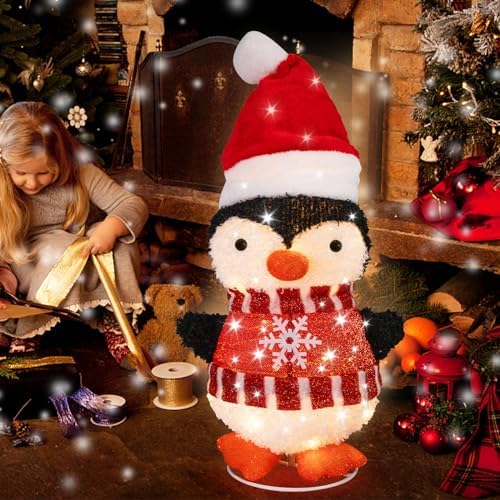mumtop lighted christmas penguin decoration with santa hat, package contents
