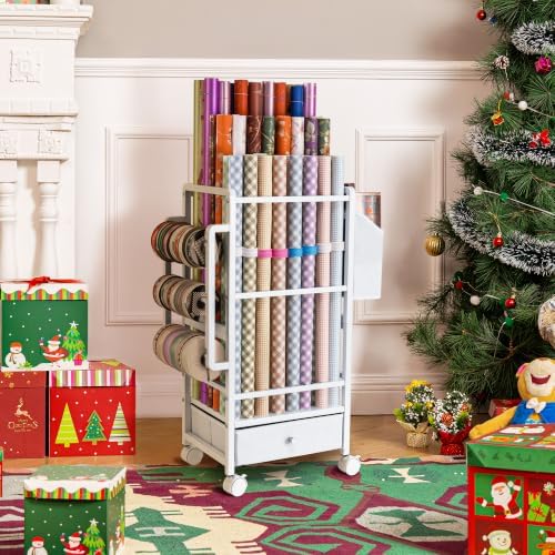 aquzee wrapping paper storage, wrapping paper cart with, front angle view