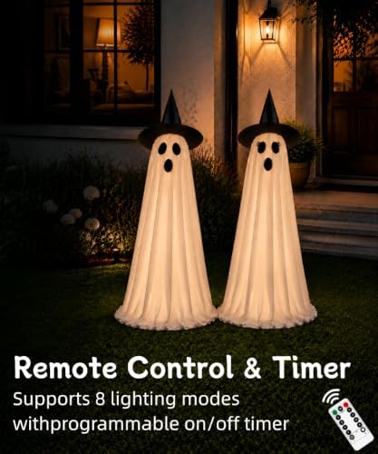 lighted halloween ghost decorations with remote & timer, close-up detail