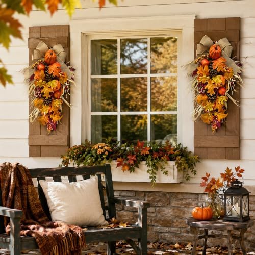 21 inch lighted fall teardrop swag with pumpkins, package contents