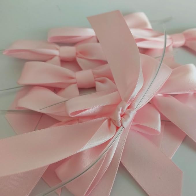 50pcs 3-1/2" Light Pink Satin Ribbon Bows with Twist Ties for Gift Wrapping Packing Wedding Big Ribbon Bows for Accessories Decoration (Lt.Pink)